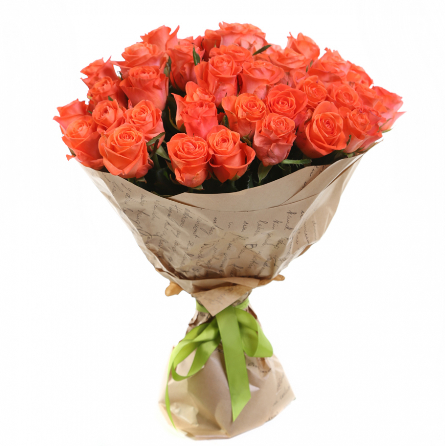 Букет из 35 роз в крафт бумаге ( высота розы 70 см.) - Праздничная атмосфера